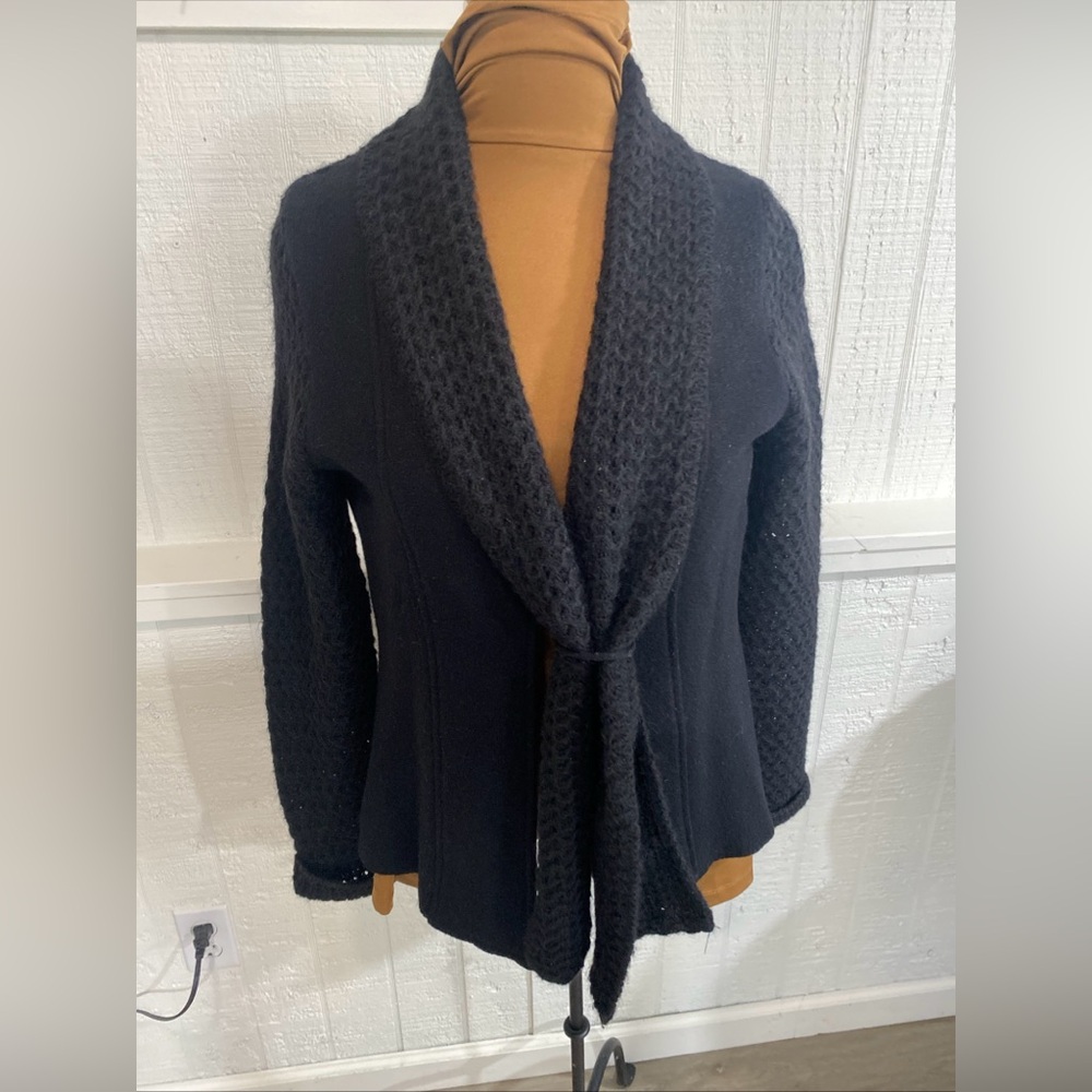 Vintage St. Ambecco Button Cardigan Sweater Black Wool Tight and Open Knit L